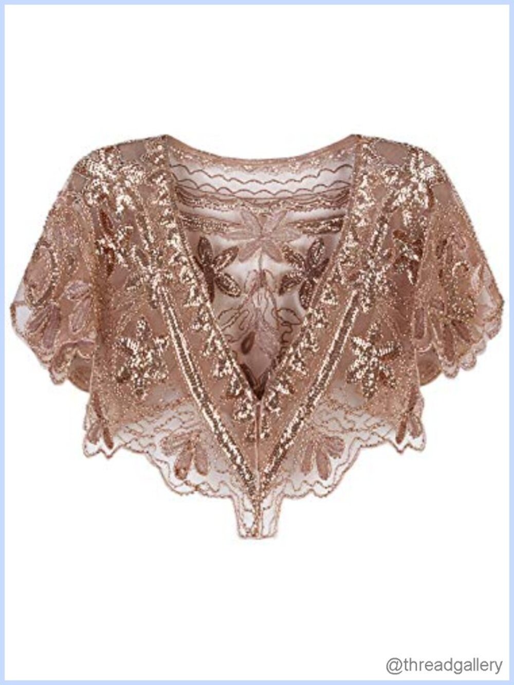 1920s Sequin Beaded Evening Wrap Shawl Cape Bolero Flapper Cover Up